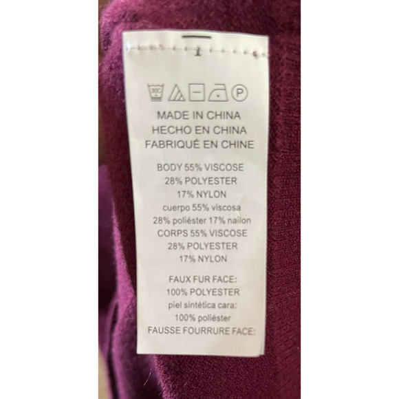 Michael Kors Women's Maroon sweater W/Dark Faux Fur sleeves Medium - Picture 4 of 6